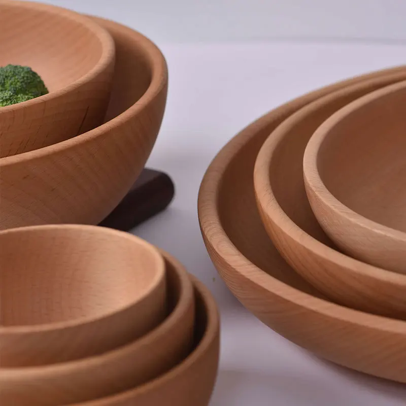 Round Wooden Bowl Jujube Wood Plate Japanese Style