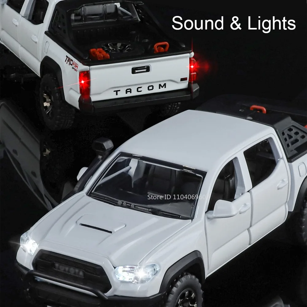 1:32 Tacoma HiLux modelo de juguete vehículos todoterreno aleación Diecast sonido luz puertas abiertas tirar hacia atrás absorción de impacto para regalos de niños