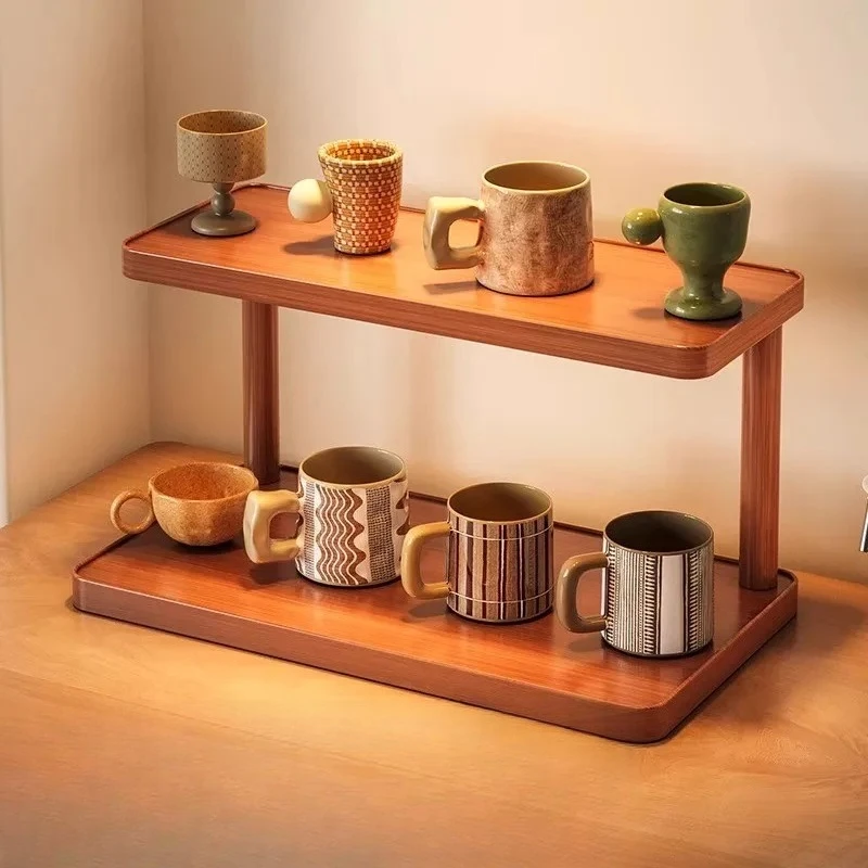 Wooden H Shaped Desktop Cup Holder Tabletop Coffee Tea Cup Organizer with Separator Easy Assembly