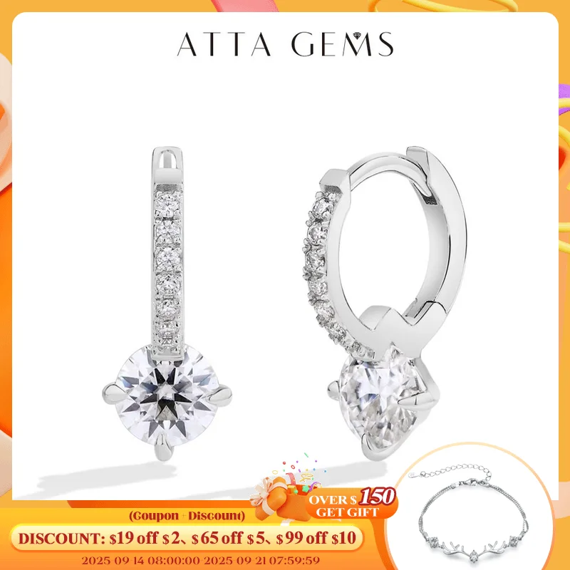 

Attagems Full Moissanite Diamond Earring S925 Sterling Silver Gold Plated 4-Claws Eardrop For Women Wedding Jewelry High Quality