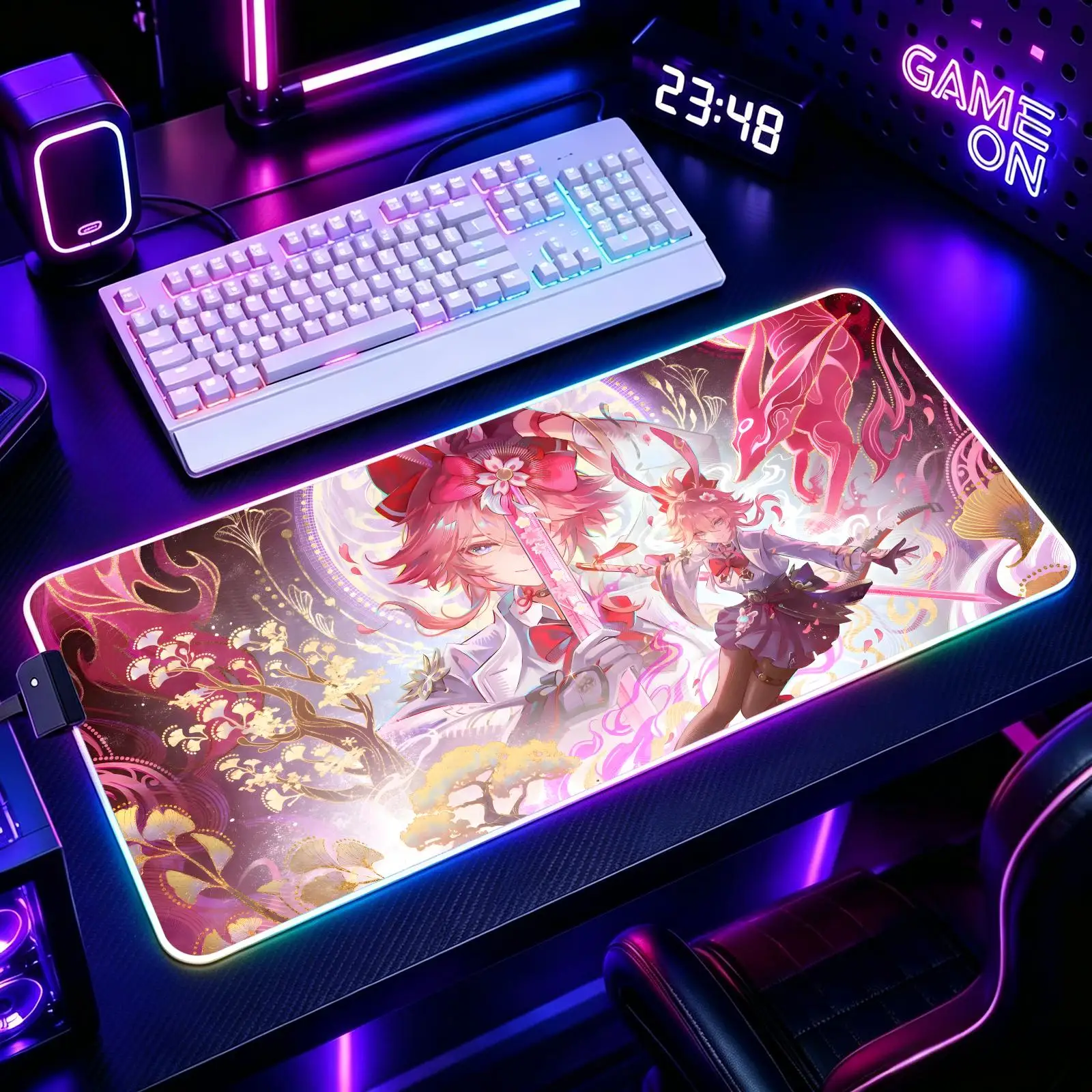 Mouse Pad RGB Color Changing Gaming Mouse Pad, Stitched Edges, XXL Large Keyboard Desk Mat Honkai Star Rail Evanescia