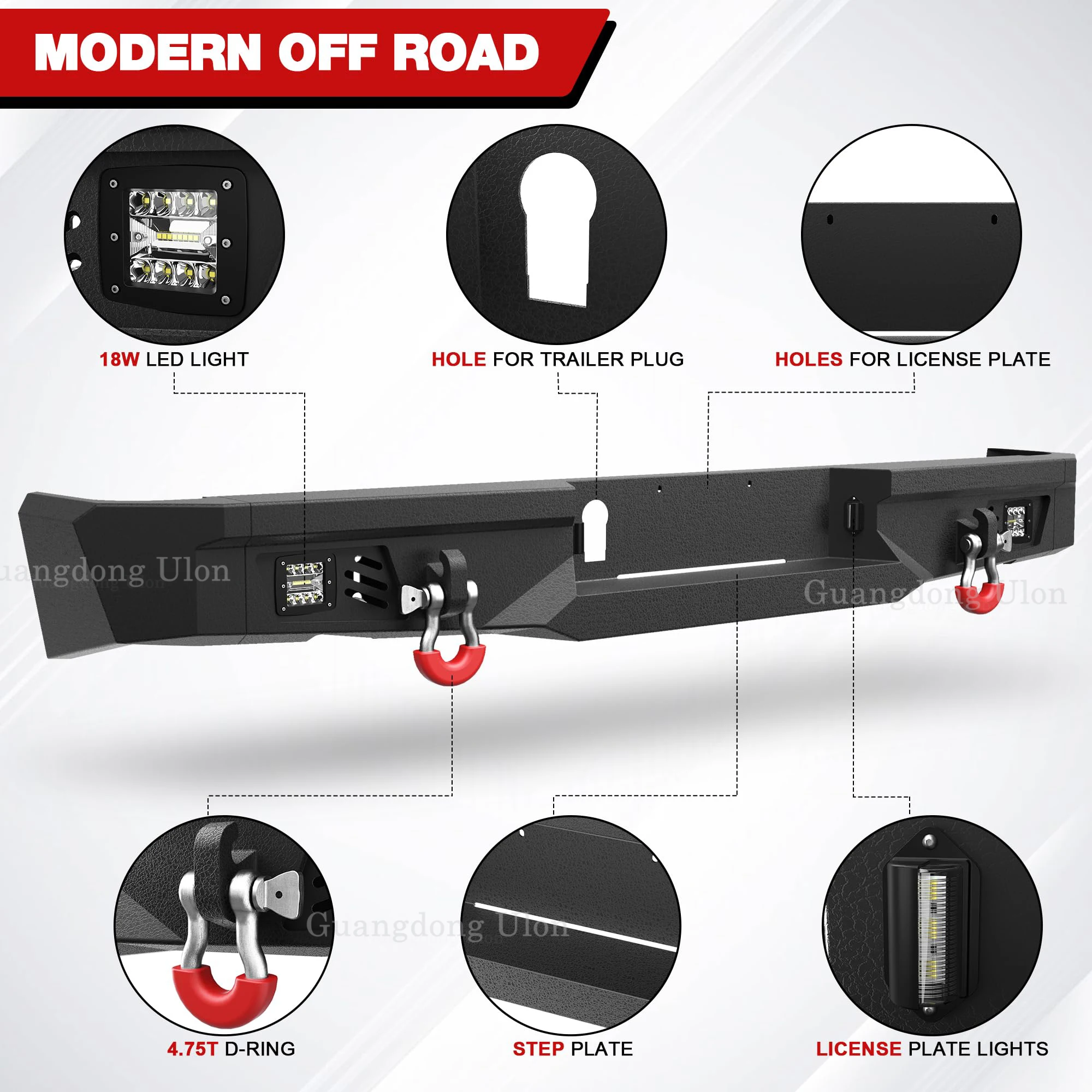 For Dodge Ram 2009-2018 and 2019-2025 Ram 1500 Classic, Rear Bumper with Step Plate, Fog Lights And D-rings