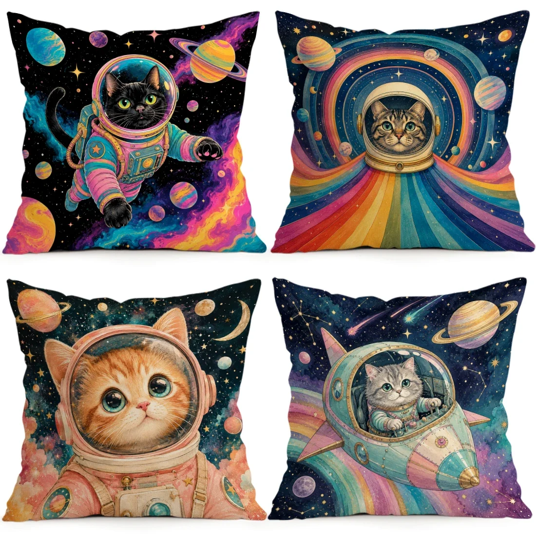 1/4pcs Space Interstellar Cat Cushions Pillowcase Polyester Cushion Cover Throw Pillow Pillowcover Home Car Sofa Decor