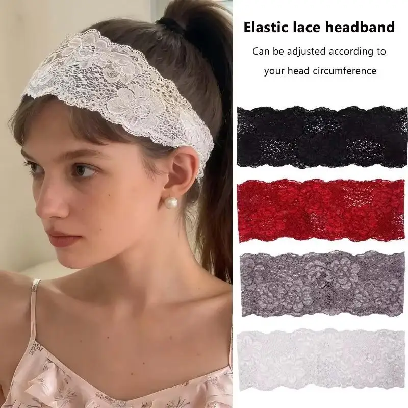Süßes, hohles, breites Spitzen-Haarband, elastisch, bequem, modisches Haaraccessoire für Hochzeitsgäste – Detail 3