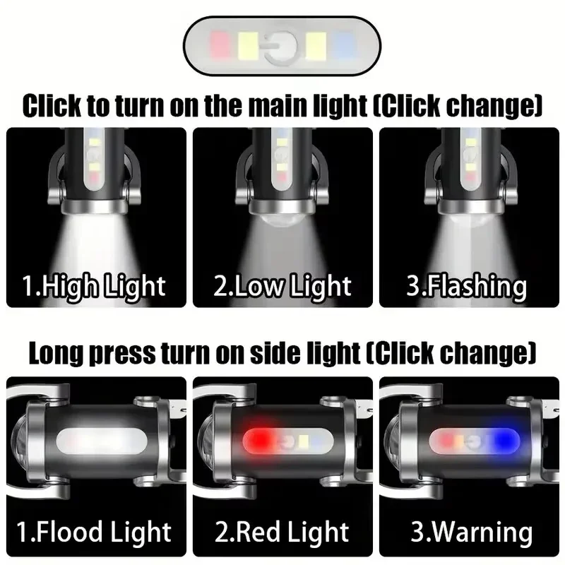 USB Rechargeable COB Keychain Light Waterproof Portable Torch With 6 Lighting Mode for Outdoor Walking Search Emergency Lighting