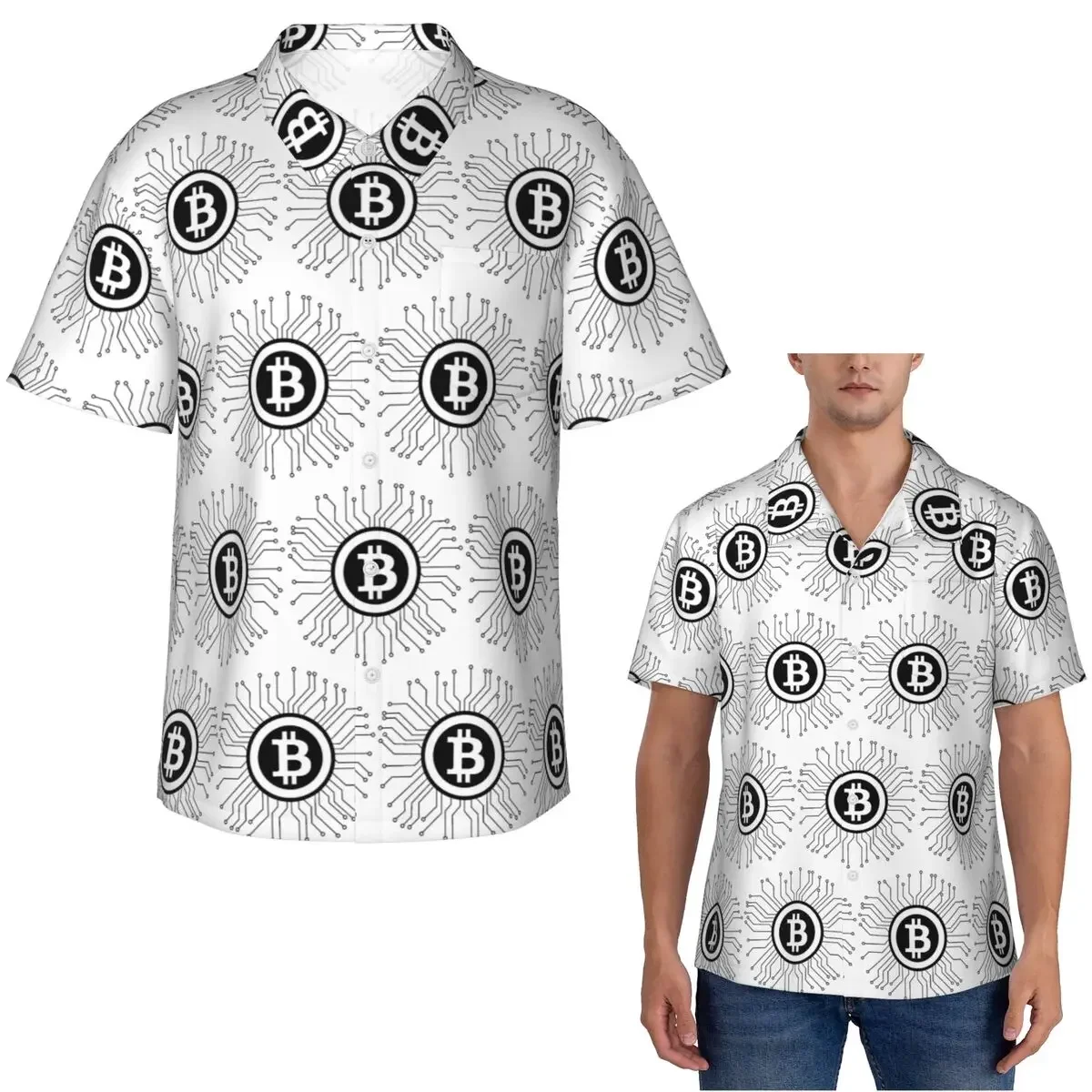 Bitcoin BTC Crypto Currency Hawaiian Shirts Fashion Men Short Sleeve Shirt for Summer Beach Men's Lapel Tops