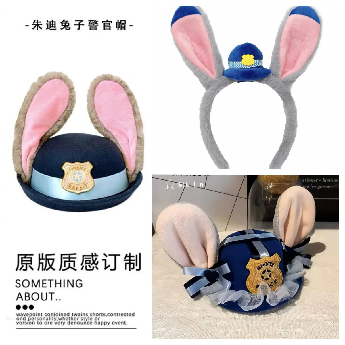 

Halloween Bunny Ear Bowler Hat Cosplay Anime Rabbit Sheriff Costumes Props Kawaii Bendable Ear Hats Captain Police Fancy Caps