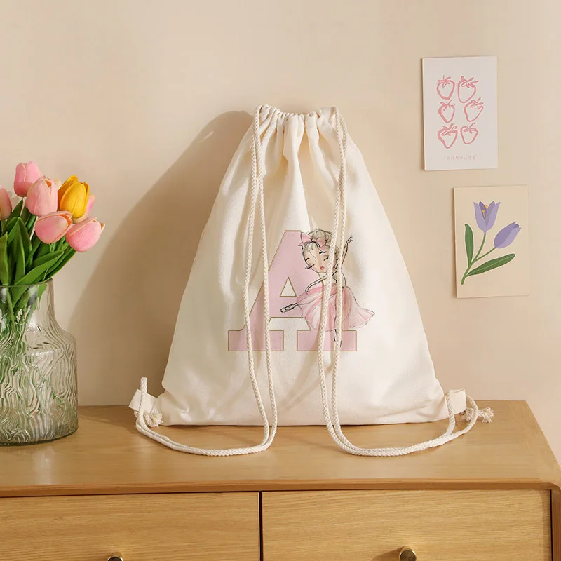 The 2026 New Ballet Girl Letter Printed A-Z Large-capacity Drawstring Double-shoulder Fitness Bag for Fitness Enthusiasts