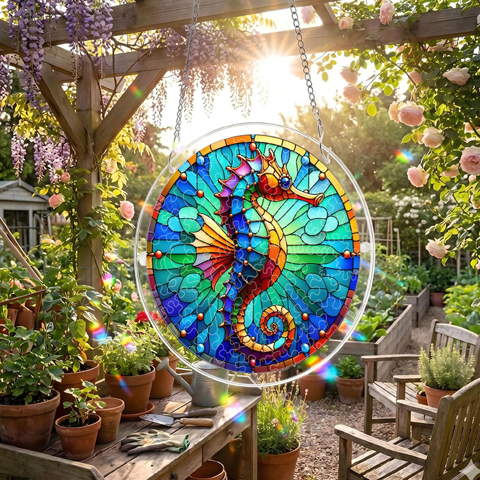 Acrylic Puzzle Window Hanging with Hanging Chain Round Window Puzzle Decor UV Print Window Ornament for Sunlight Display