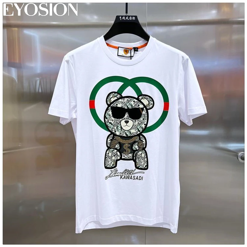 New Summer Men\'s T Shirt 2022 Fashion Bear Dollar Print Hip Hop Short Sleeve Casual Cotton Streetwear Top Tees O-neck Plus Size