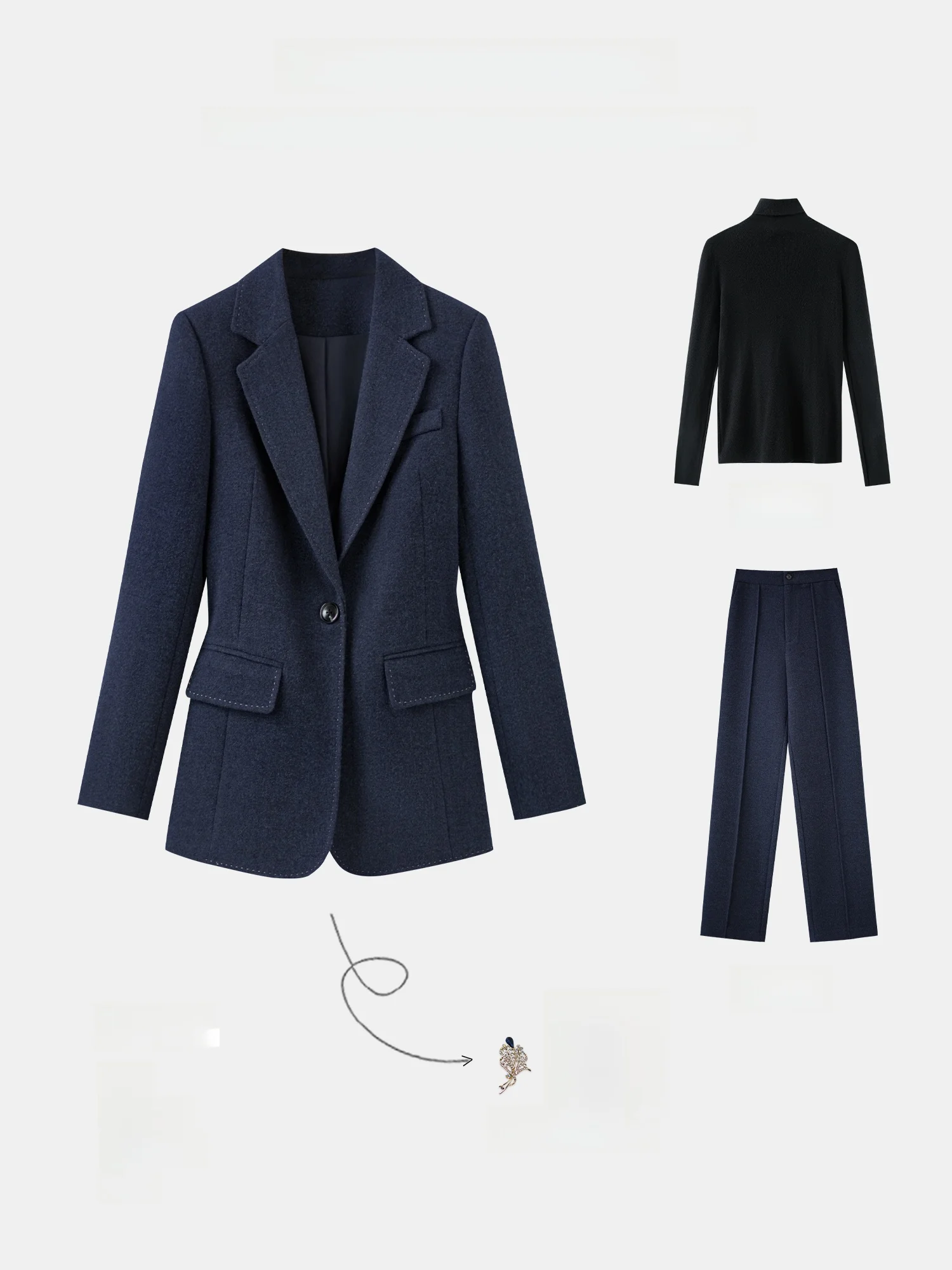 Diepblauwe damespakset Afslankende taillemat Sle Woon-werkverkeer Warm Thiened Long Sve Formele kleding Herfst Winter Nieuw A...