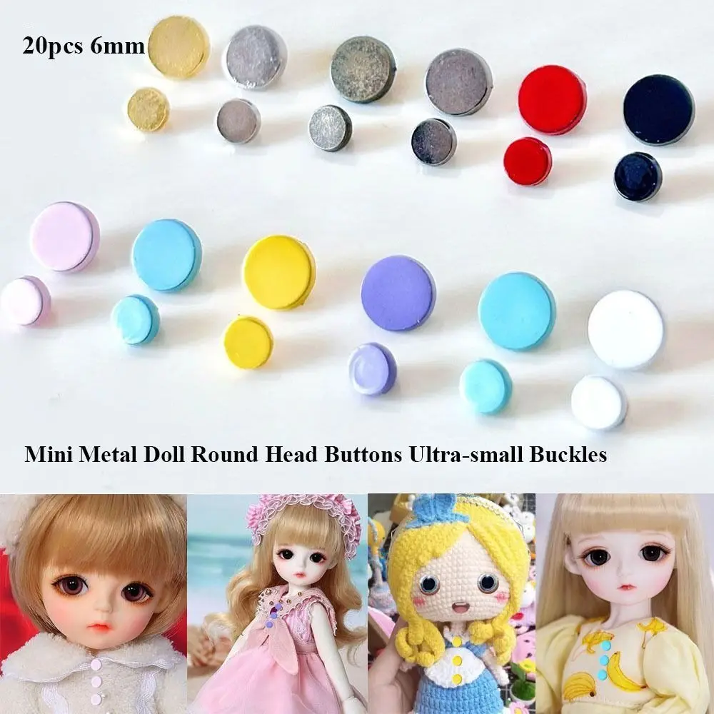 20 個 6 ミリメートル丸頭ボタンミニ金属超小型バックル手作り DIY バックルアクセサリー DIY 人形の服アクセサリー