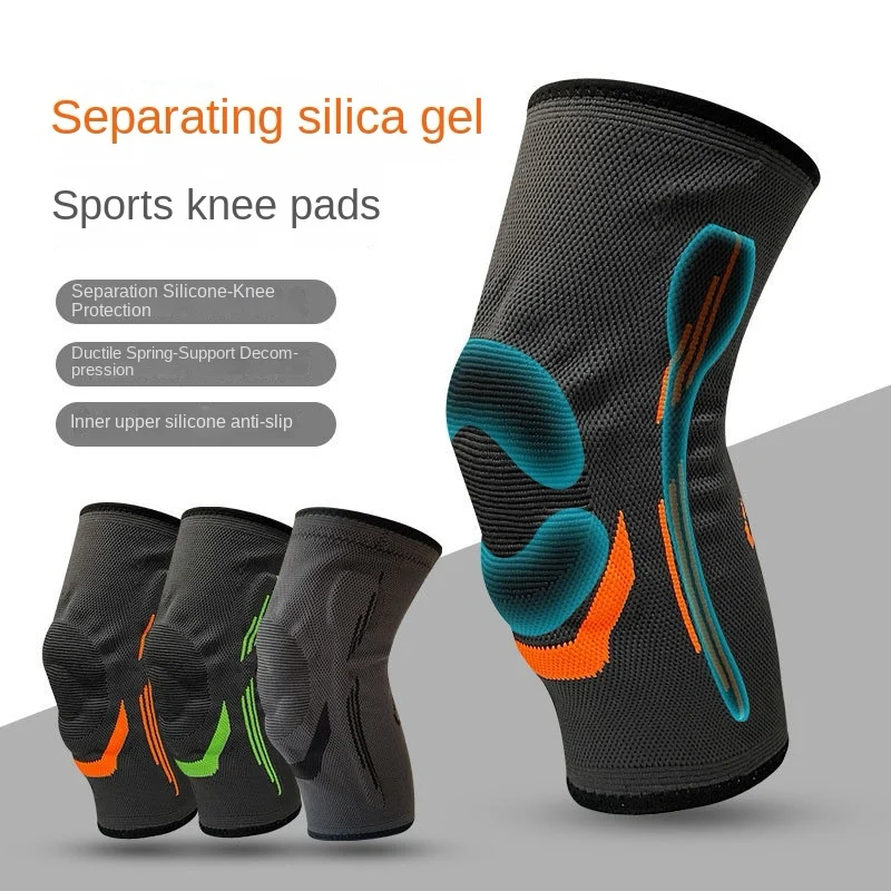 1PCS Silicone Non-slip Knee Pads Running Yoga Knee Protection Ventilation Knitted Nylon High Elastic Sports Knee Pads New