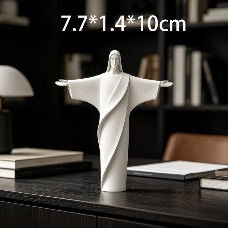 3D Printed Open Arms Jesus Figurine Minimalist Robe Religious Statue Desktop Ornament Faith-themed Shelf Decor
