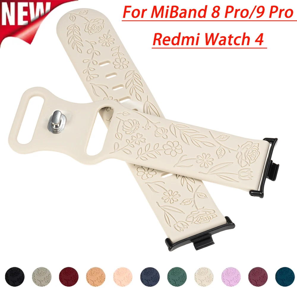 

Новый ремешок с резьбой для Redmi Watch 4, магнитный силиконовый ремешок для Xiaomi Mi Band 8 Pro 9 Pro, аксессуары для умных часов, браслет Correa