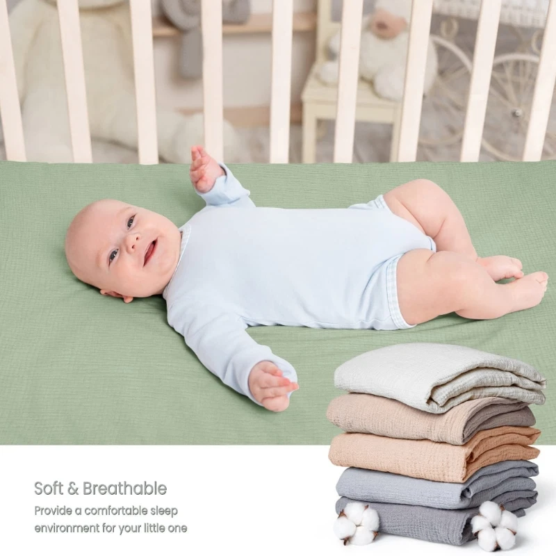 Baby Muslin Crib Sheets Fitted Crib Sheet For Standard Crib Mattress 32.3x16x3.9inch Neutral Muslin Gauze Crib Mattress Sheet