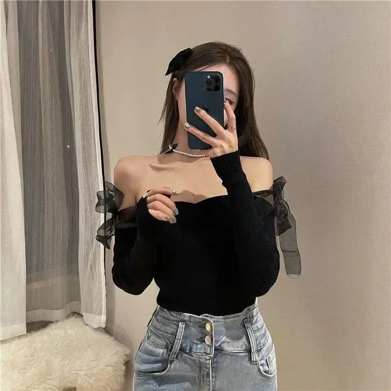 2023 abbigliamento donna Solid pullover a maniche lunghe Ladies Casual Slash Neck top autunno inverno Thin Interior Lapping Sweet t-shirt