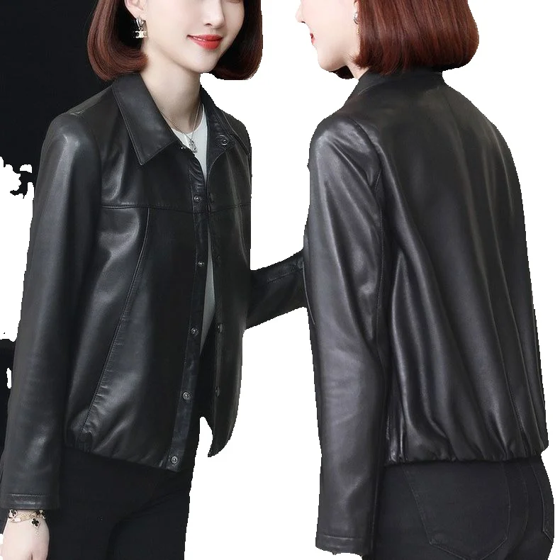 

Genuine Leather Jacket, Women's Spring New Cotton Sheepskin Motorcycle Jacket, Short Jacket