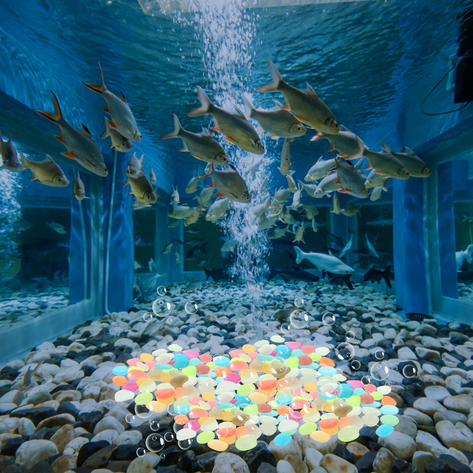 

Night Glow Stones Aquarium Fish Tank Gravel Bottom L scaping Pebbles Terrarium Rocks Colored Resin Decor