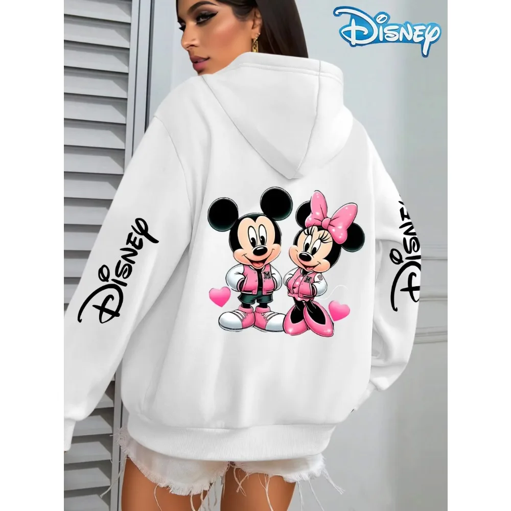 Disney Couple Mickey and Minnie Cartoon Print Women Men Hoodies 2025 Autumn/Winter New Korean Edition Loose Casual Oversize Coat