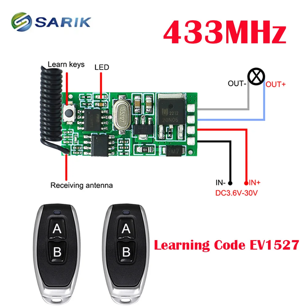 

Wireless Remote Control Switch Automatic Learning Code for DC 3.6v 6V 12V 24V Motor Forward Reverse Steering Module