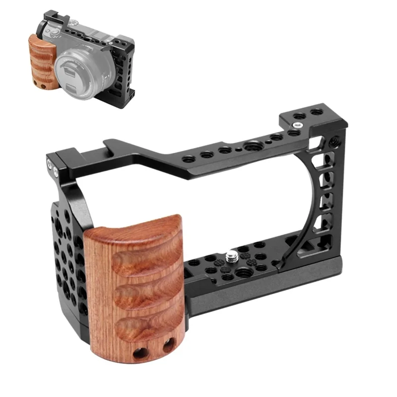 A41Z-For Sony A6400 / A6300 / A6100 / A6000 Wood Handle Metal Camera Cage Stabilizer Rig