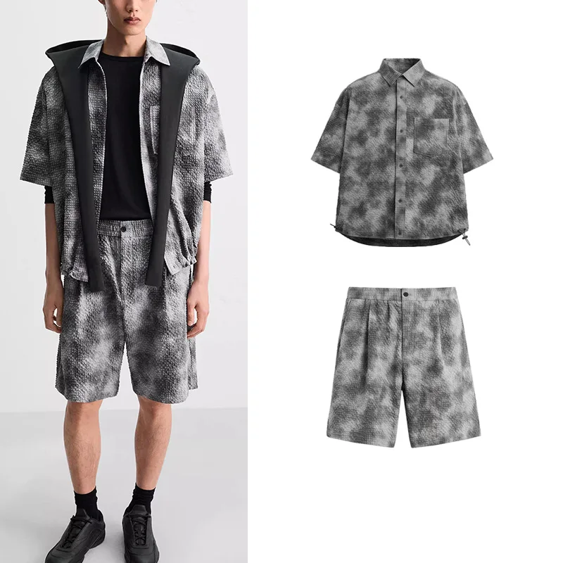 

Summer Men's Loose Bubble irt ort Sve Cool Feeling Emed Casual orts Faion Set Youth Sle Breathable Comfortable