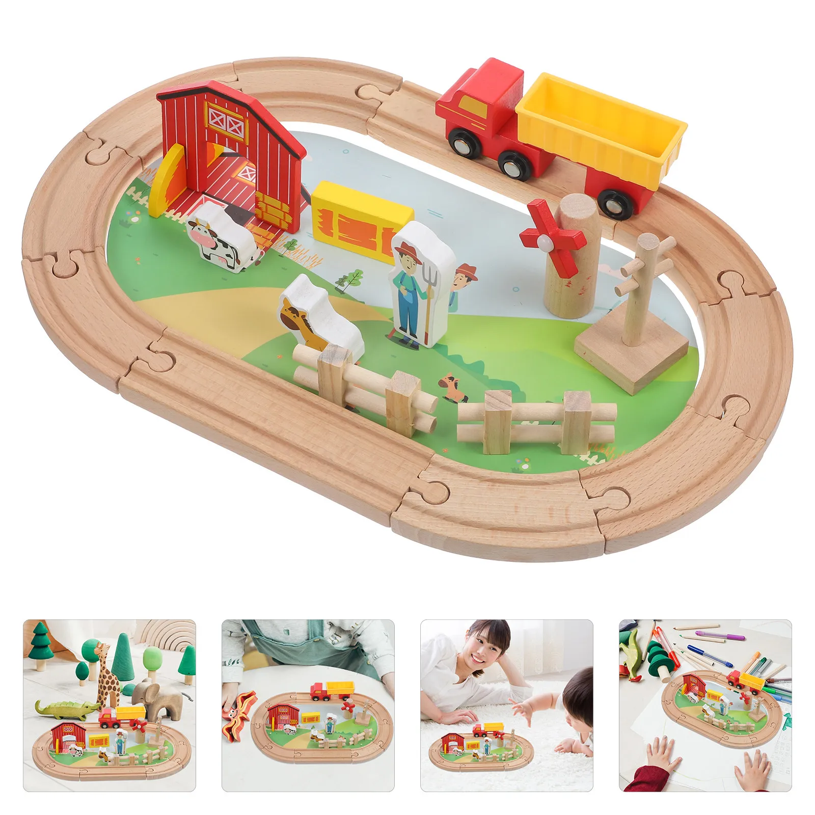 

1Set Farm Track Wooden Train Set Educational Cognition Game for Toddlers Kids Playing Developing Logic Hand-Eye Coordination