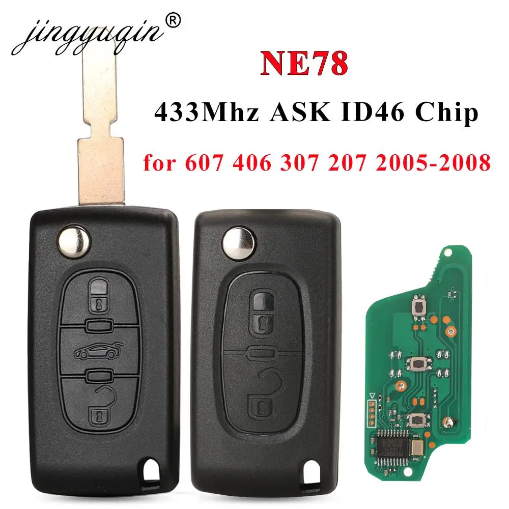 Jingyuqin 2/3 Button NE78 Blade Remote Flip Car Key for Peugeot 607 406 207 307 Chip ID46/PCF7961/PCF7941 433Mhz ASK Auto Key Fo