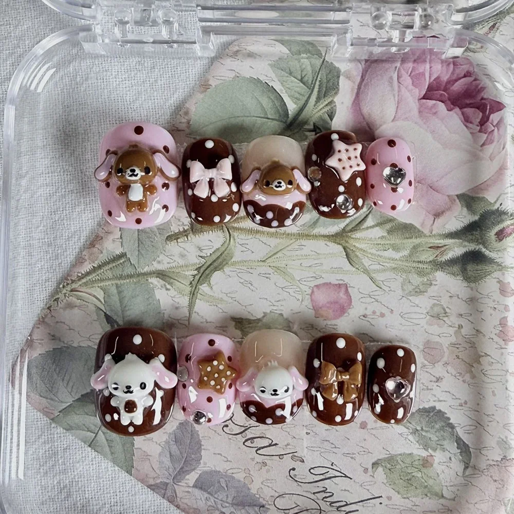 Cartoon Niedlicher Rosa Hase Dessert Liebesbär Ellipsen-Nagelkunst 3D Stern Schmetterling Knoten Flügel Punkt-Muster Künstliche Nägel Geburtstagsgeschenk – Detail 22