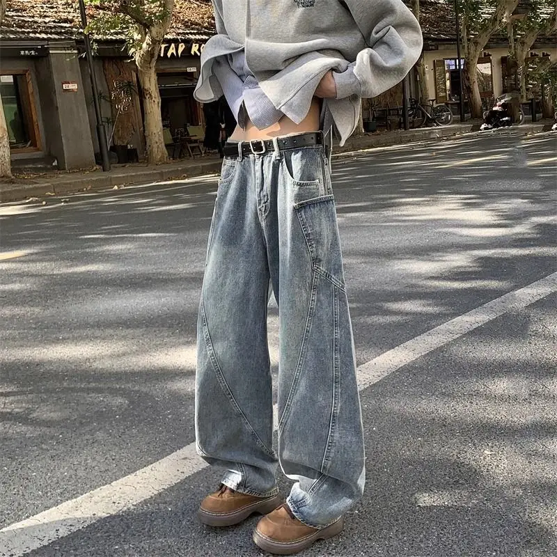 Y2K men and women hip-hop street curved knife washed jeans American spring and autumn couple trend loose retro casual pants