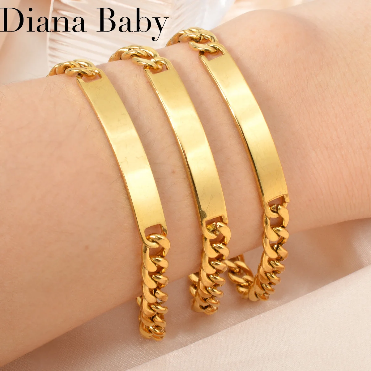 6mm Gold Color Stainless Steel Bracelets Engraving Name Custom Bracelet Personalized Nameplate DIY Jewelry For Women Men Gifts