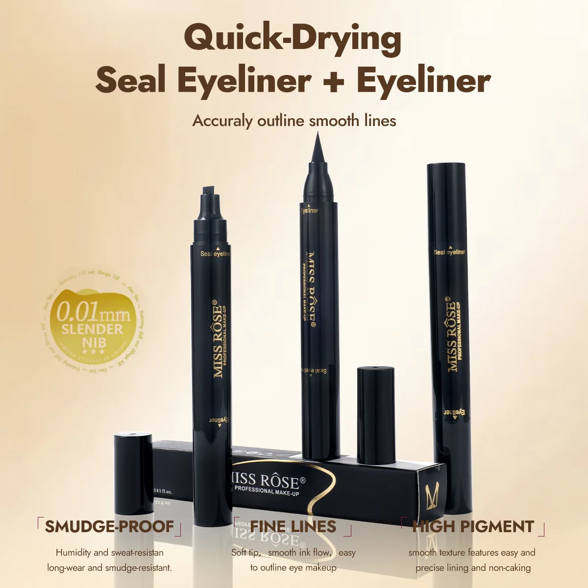 MISS ROSE Black Eyeliner Liquid, Long Lasting Eyeliner Pen, Rich Delicate Color Smooth Application Daily Eye Makeup Cosmetic Pen