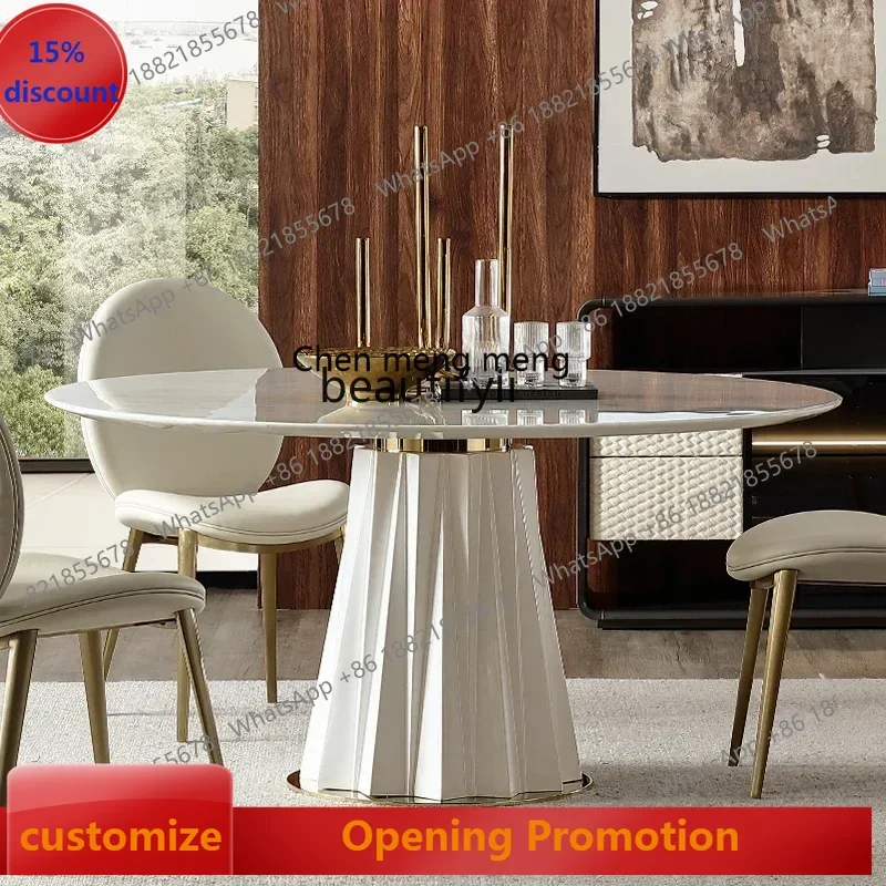 

ss7486 Designer villa French high-end customization, light luxury marble round dining table New Light Luxury