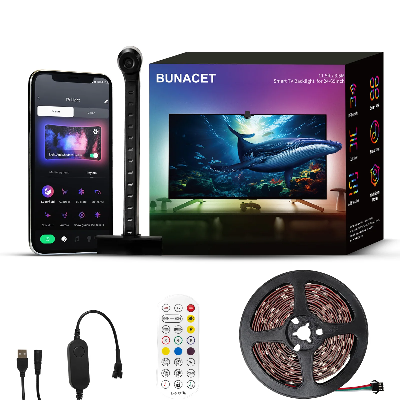 Camera TV Screen Synchronization RGBIC LED Light Strip APP Music Synchronization Game Bedroom TV Background Ambient Light