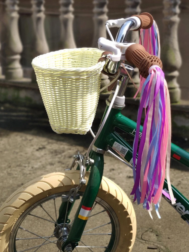 AliExpress Bicycle Front Basket Adjustable Bicycle Basket Rattan Bicycle Basket+Bell+Tassel+Sticker Storage Basket for Kid Bike Accessories