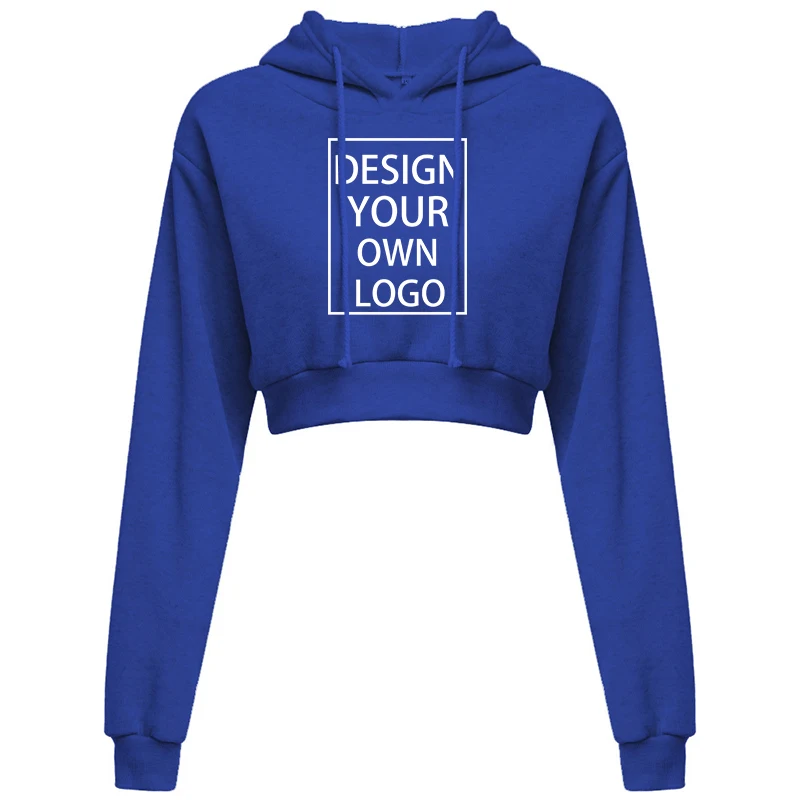 Customized Women Crop Top Hoodie Casual Long Sleeve Hooded Short Sweatshirt Sexy Printed Crop Sweaters 10 Colors