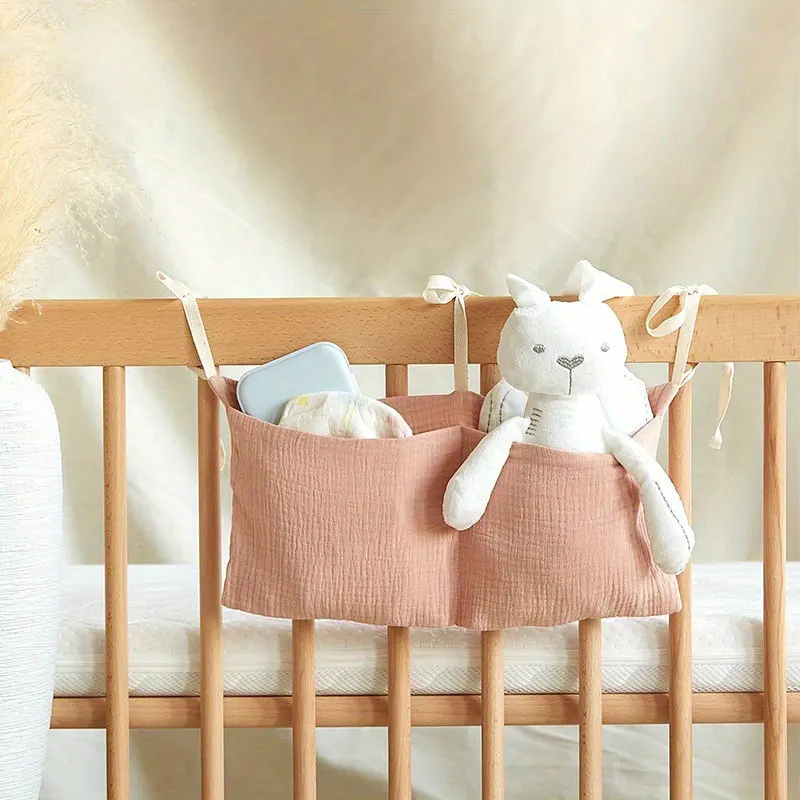 

1pc Baby Crib Storage Bag 2 Pockets Bedside Hanging Bag For Diaper Toy Tissue Multi-purpose Newborn Bed Headboard Organizer