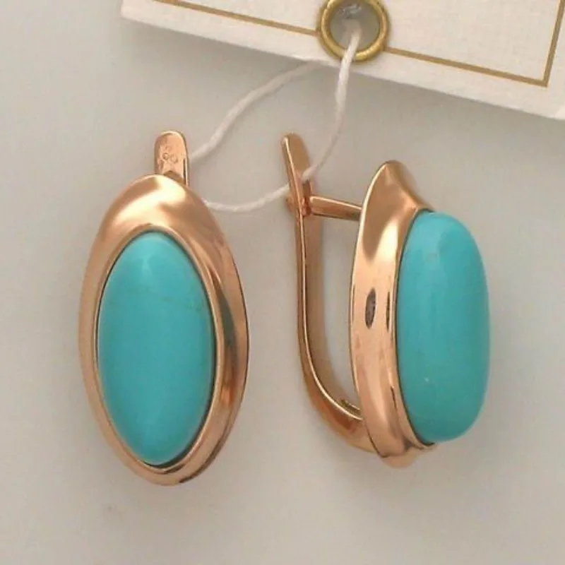 1Pair of Fashionable Exquisite Two-color Oval Metal Artificial Gemstone Earring Vintage Style Women's Holiday Date Accessory