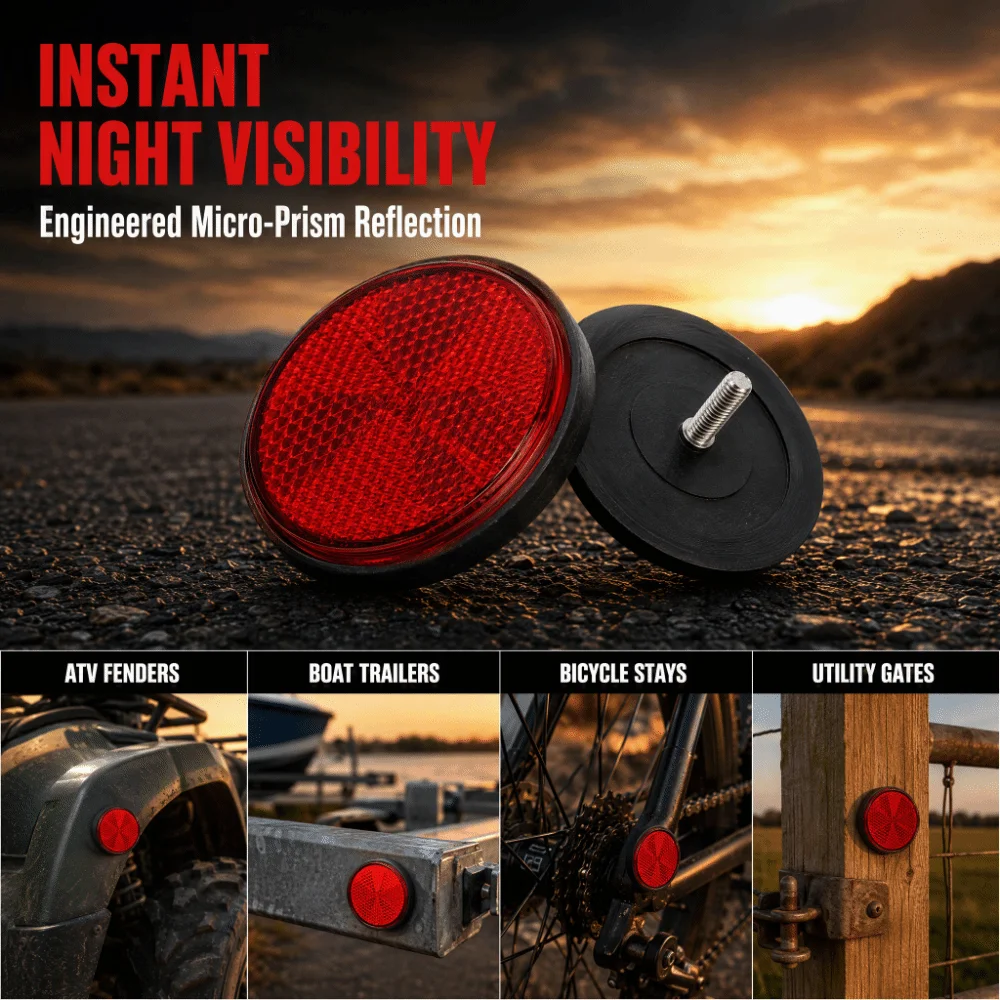 4PCS Vivid Red Round Warning Reflectors Plastic Side Marker Reflectors Warning Reflectors Bike Refit Work