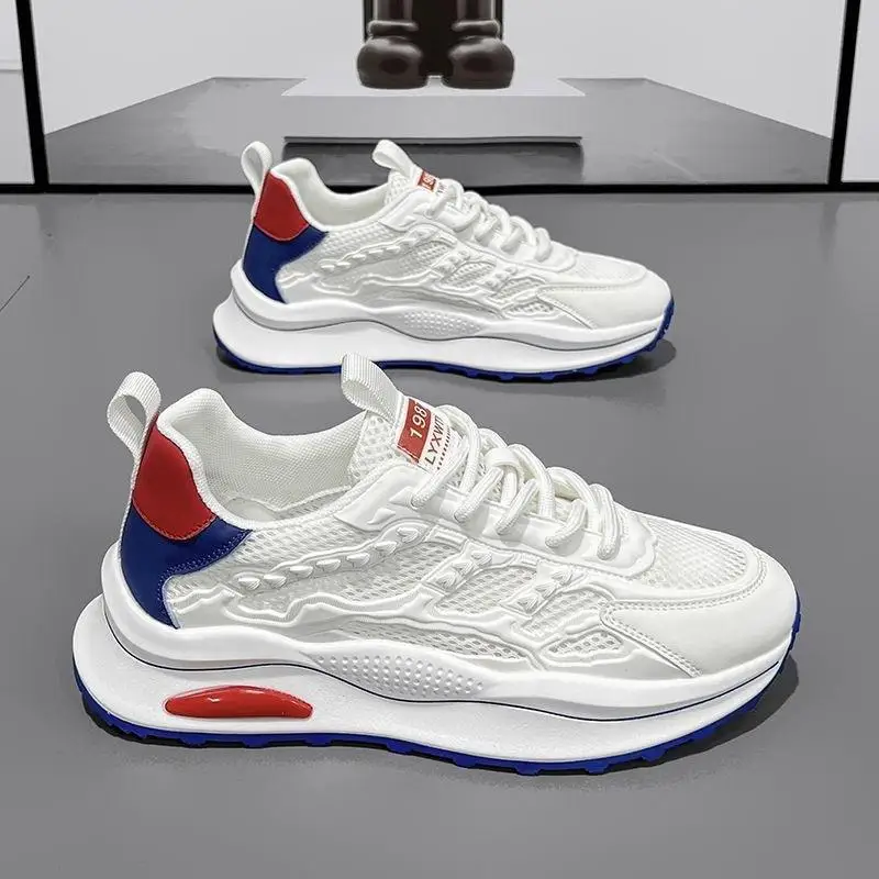 

Men's Summer New Style Breathable Mesh Sports Shoes Thick Bottom Casual Fashionable All-Match Shoes Leather Splicing Korean S...