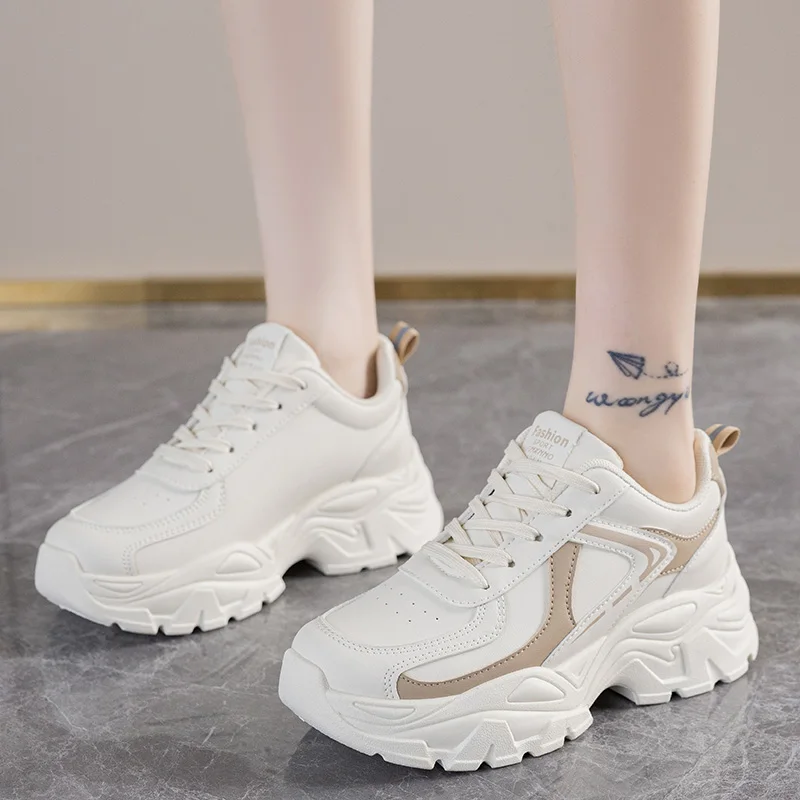 *Neue bequeme Freizeit-Sportschuhe für Damen mit runder Zehenpartie und dicker Sohle für Frühling und Herbst, modische, sexy, vulkanisierte Schnürschuhe