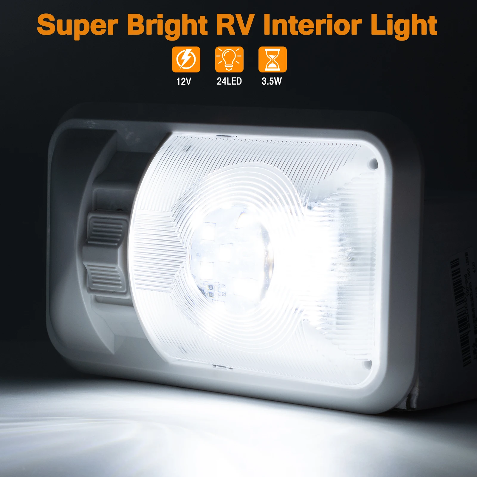 24LED 4000-4500K Adjustable Interior Lighting RV Ceiling Dome Single Light for Car Marine Boat Trailer Camper Vans Natural White