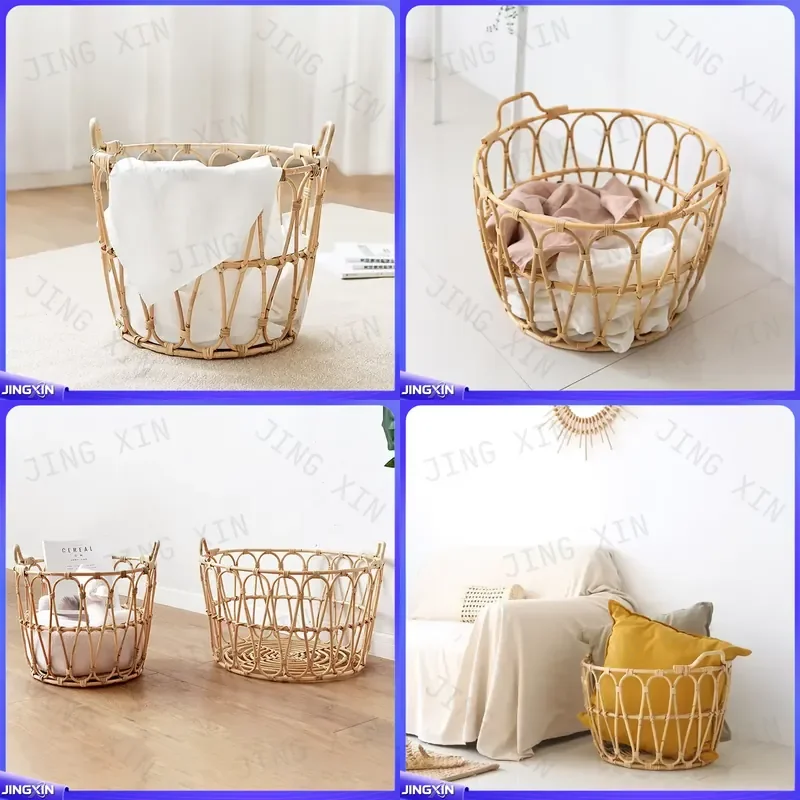 Custom for Large Rattan Storage Basket Woven Hollow Laundry Hamper Blue Kids Photography Prop Doll Organizer Home Decor