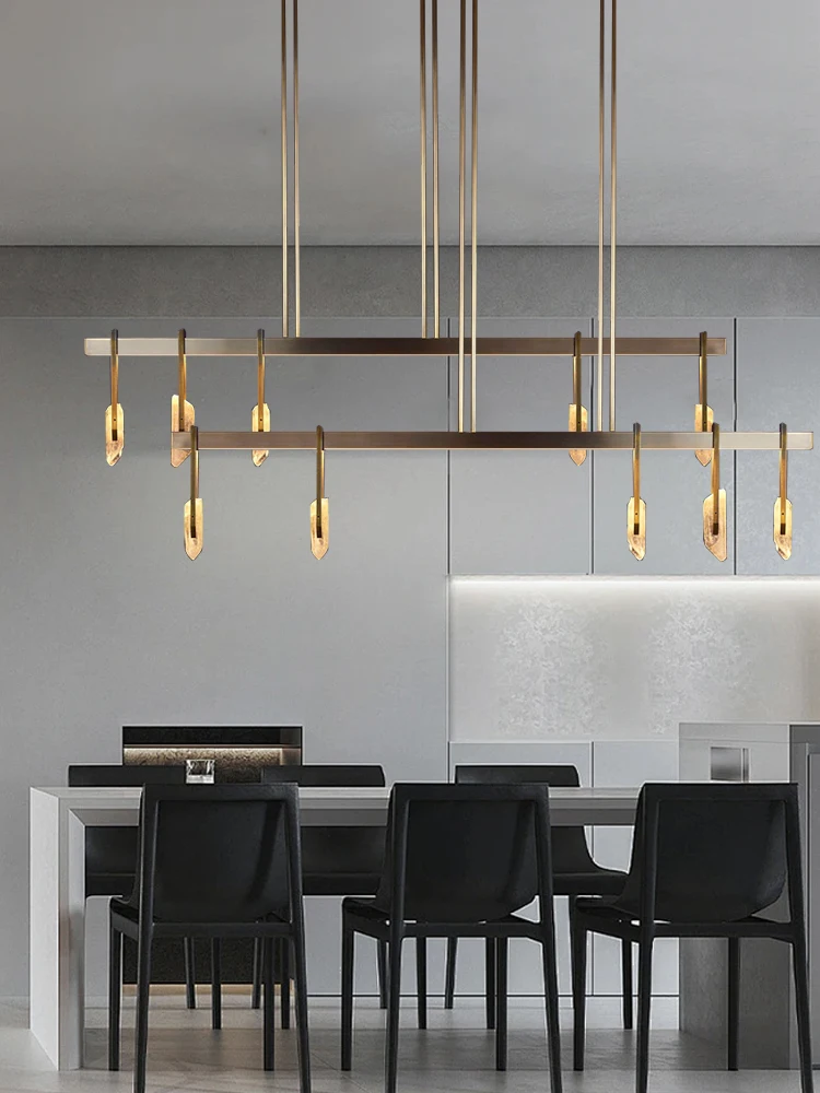 Modern Luxury Bronze Led Chandelier Designer Long Copper Pendant Lights Crystal Light Fixture Over Table Office Decor Lighting