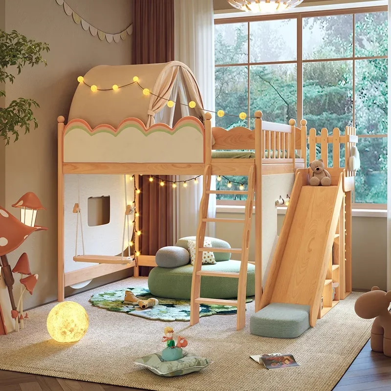 Design Rainbow Bunk Kids Bunk Bed German Beech Wood With Slide Treehouse (Requires 30min Installation