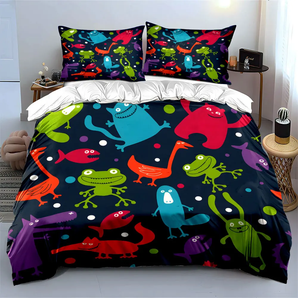 Colorful cartoon animal print Print Bedding Set 1 Duvet Cover 2 Pillowcases for Adult and Children Luxury Gift Full Size