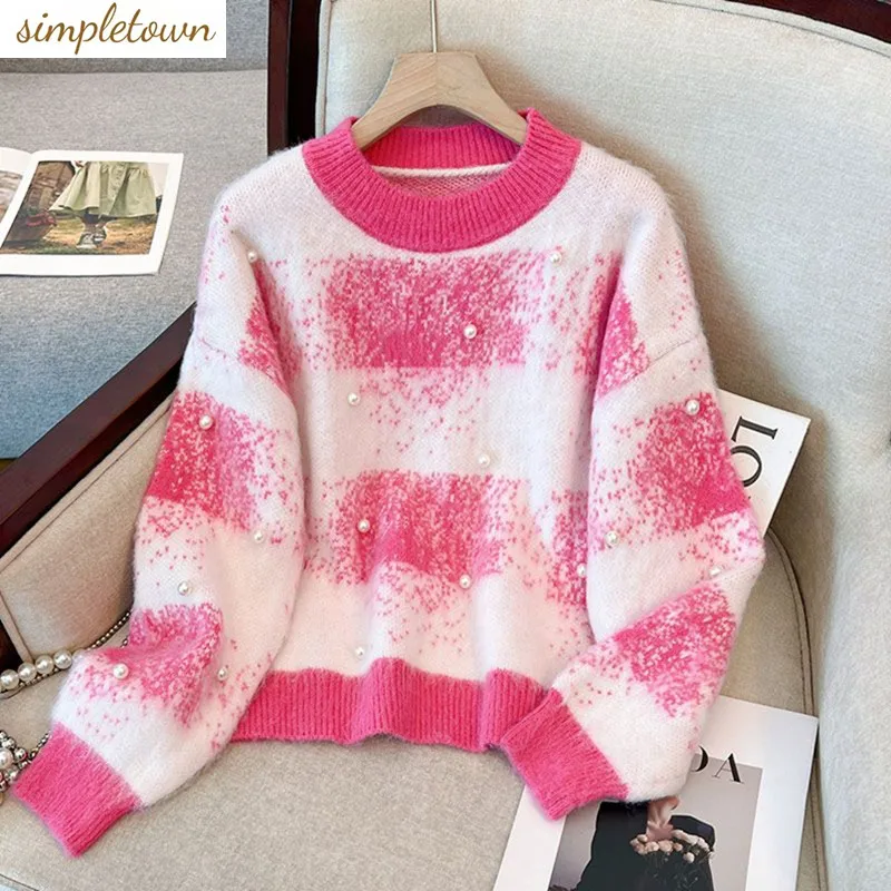 Large Size Women's Knitted Sweater 2024 Korean Version New Autumn and Winter Fashionable Design Loose Sweater