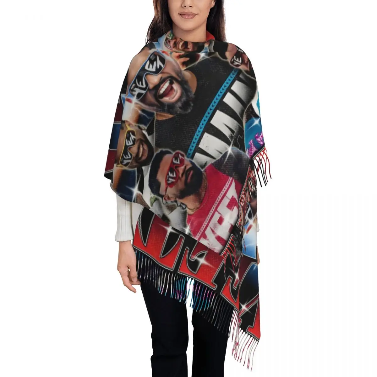 

Женские длинные шарфы в стиле ретро 90-х годов Jey Uso Yeet, женские зимне-осенние мягкие теплые шаль с кисточками, спортивный шарф для борьбы
