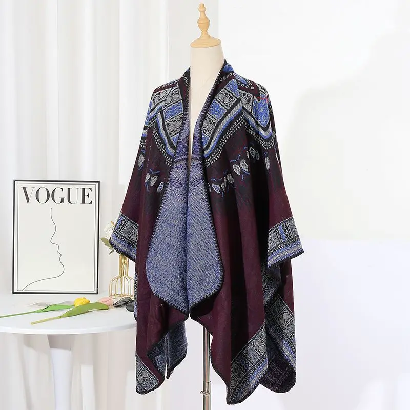 Men's Geometric Style Ethnic Trend Shawl Outdoor Travel Warm and Windproof Cloak Shawl Cloak Imitation cashmere Photography P6